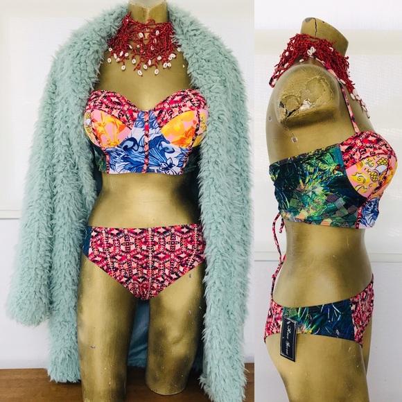 NWT 80s Inspired TROPICAL Status Print BIKINI L - Picture 12 of 16